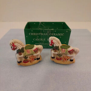 Vintage Christmas Rocking Horse Ceramic Candler Holders